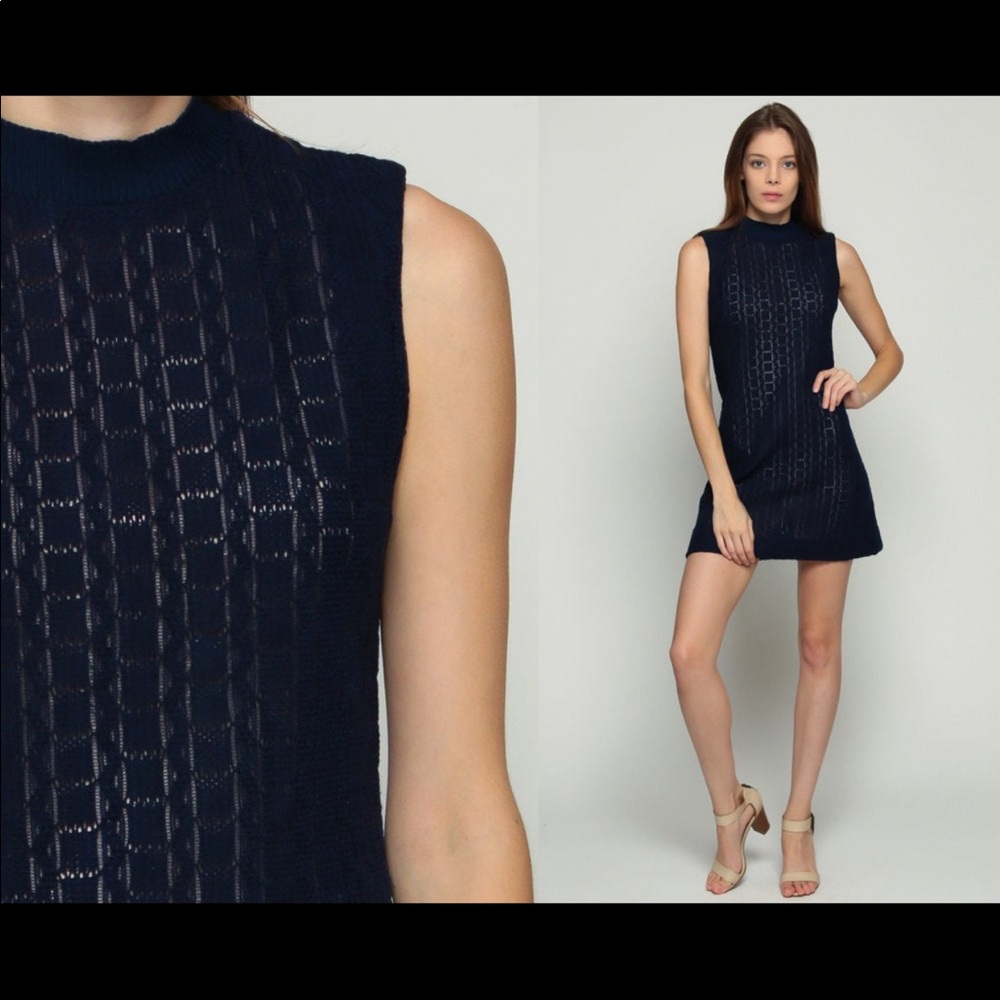 Knit Sweater Dress SHEER Mini Vintage Small Medium